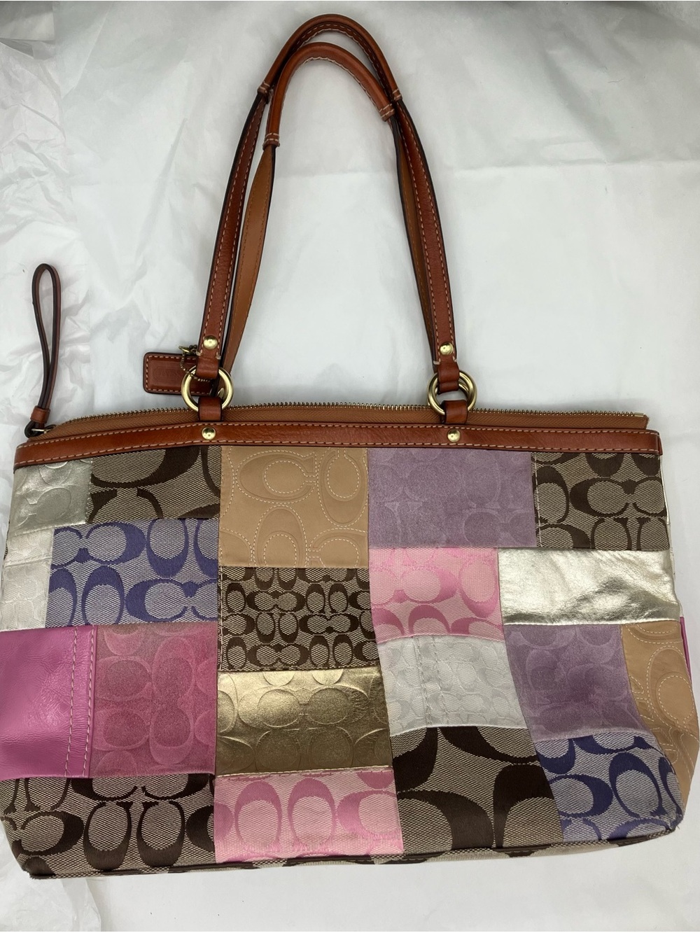 COACH VIRAL Y2K Patchwork Multicolor Tote Bag - Brown & Pink